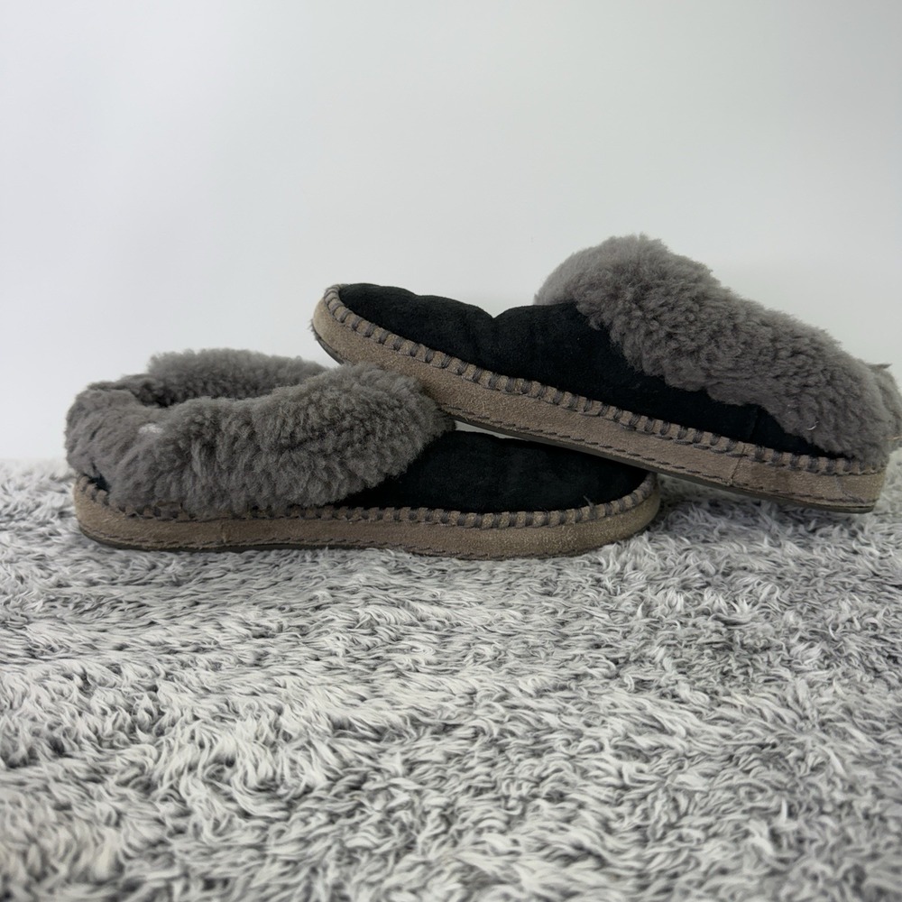 Uggs Slippers Black Gray Slip On Sheepskin Suede Shoes Women's Size 7 - Picture 8 of 10
